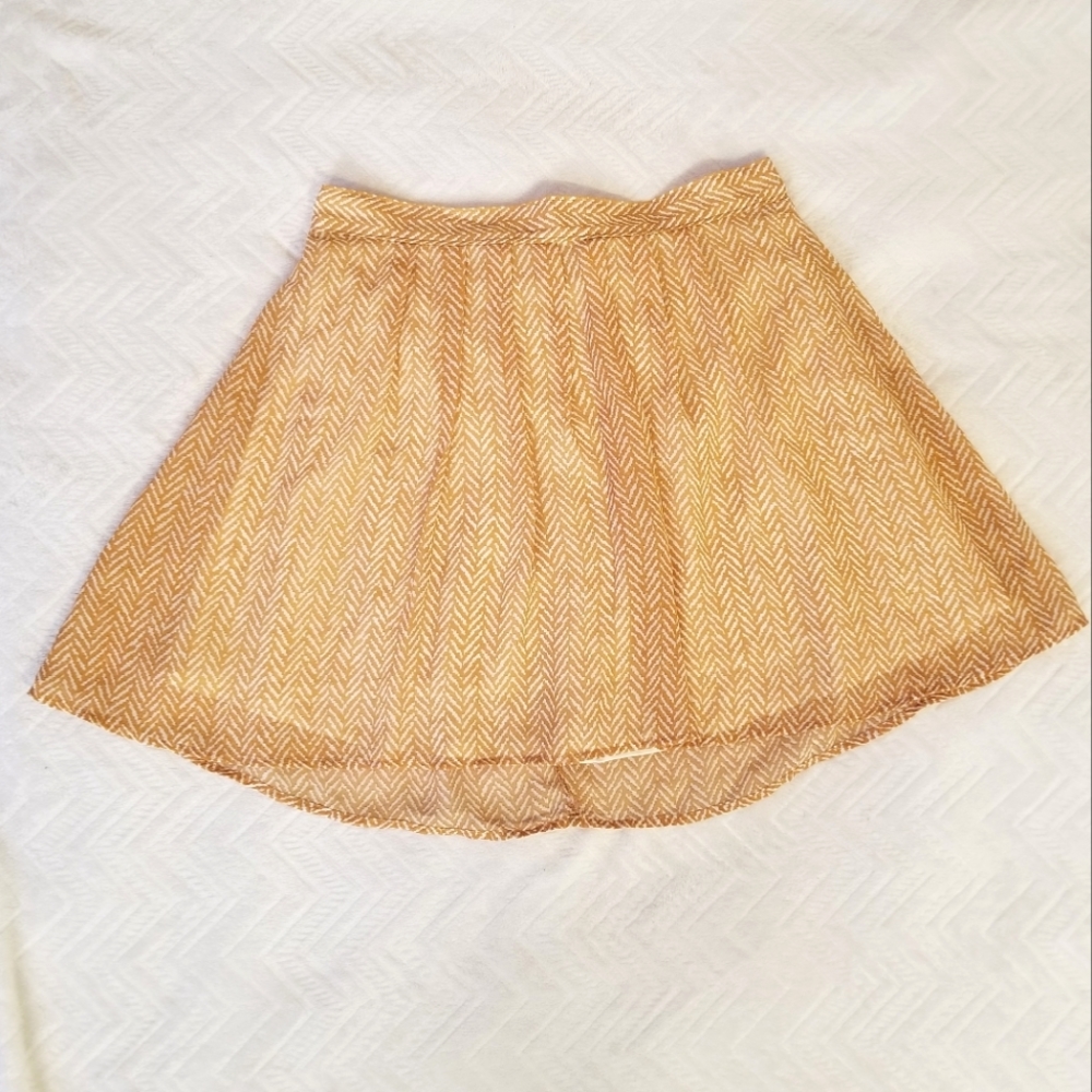 Yellow Herringbone A-Line Circle Knee-Legnth Skirt with Elastic Waistband